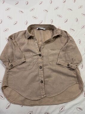 Zara Beige Drawstring Linen Shirt